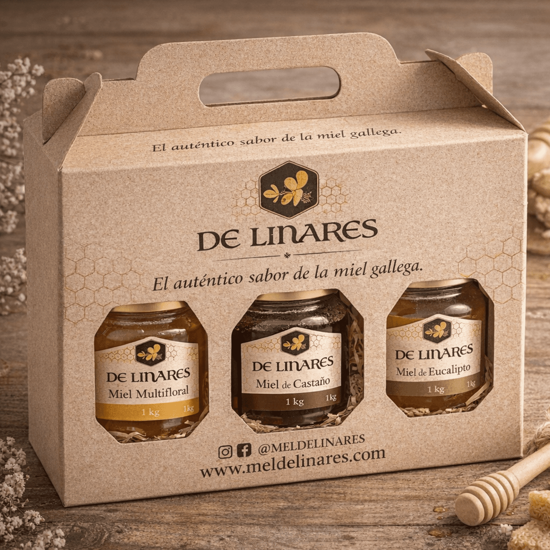 Pack Degustación 4 Mieles en Tarros Hexagonales - Mel de Liñares - 4