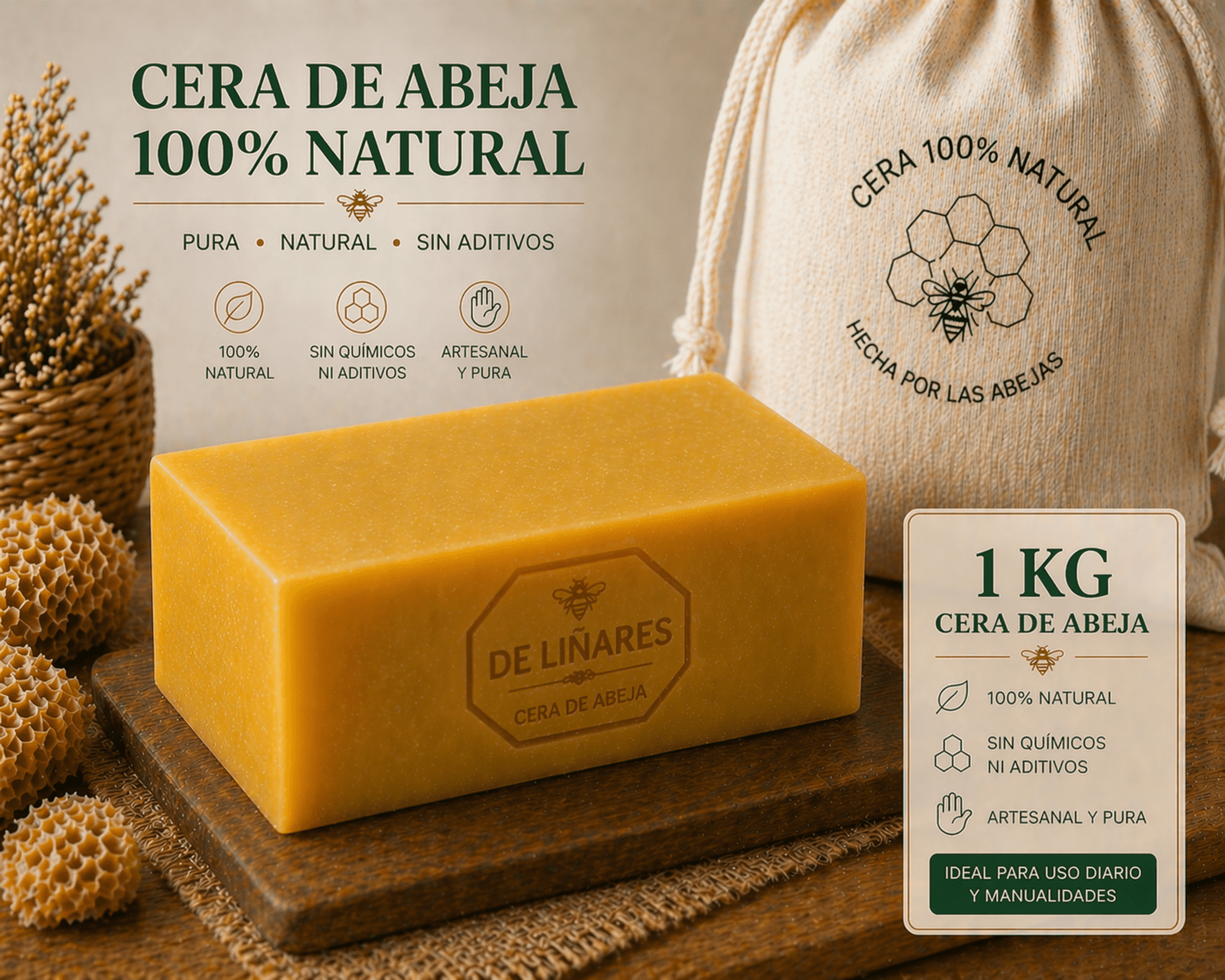 Cera de abeja Amarilla 100% Natural Ideal para Cosmetica - 8