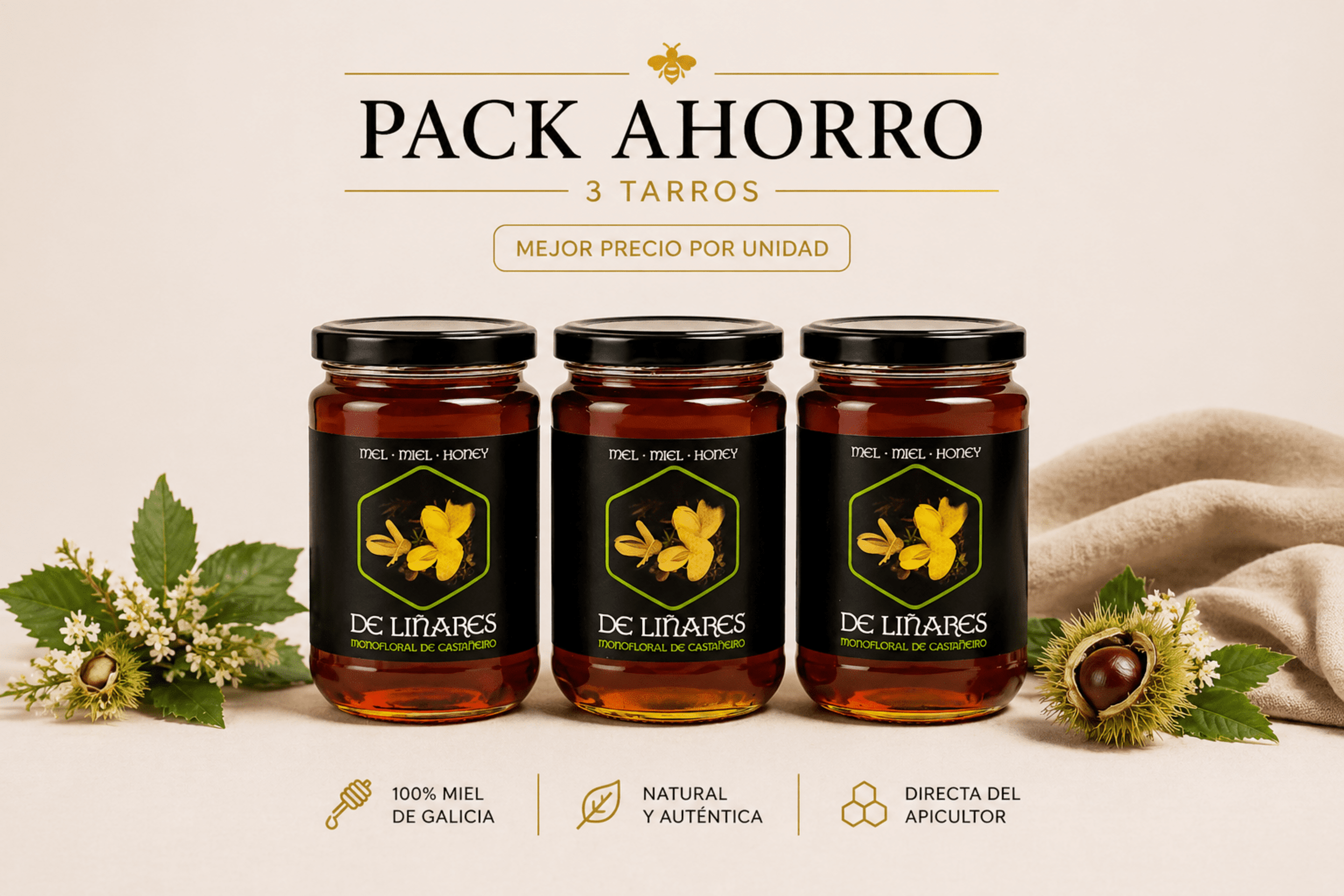 Pack Ahorro Miel Monofloral De Castaño x3 - Mel De Liñares - 2
