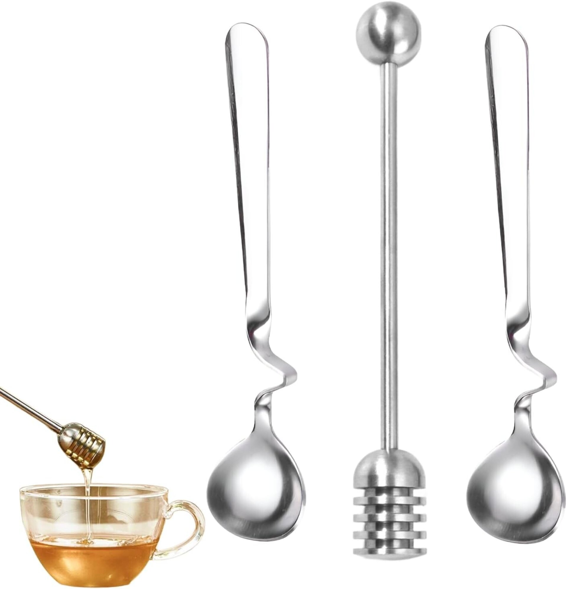 Set 3 Cucharas para Miel y Mermelada de Acero Inoxidable – Antigoteo y Colgantes - 7
