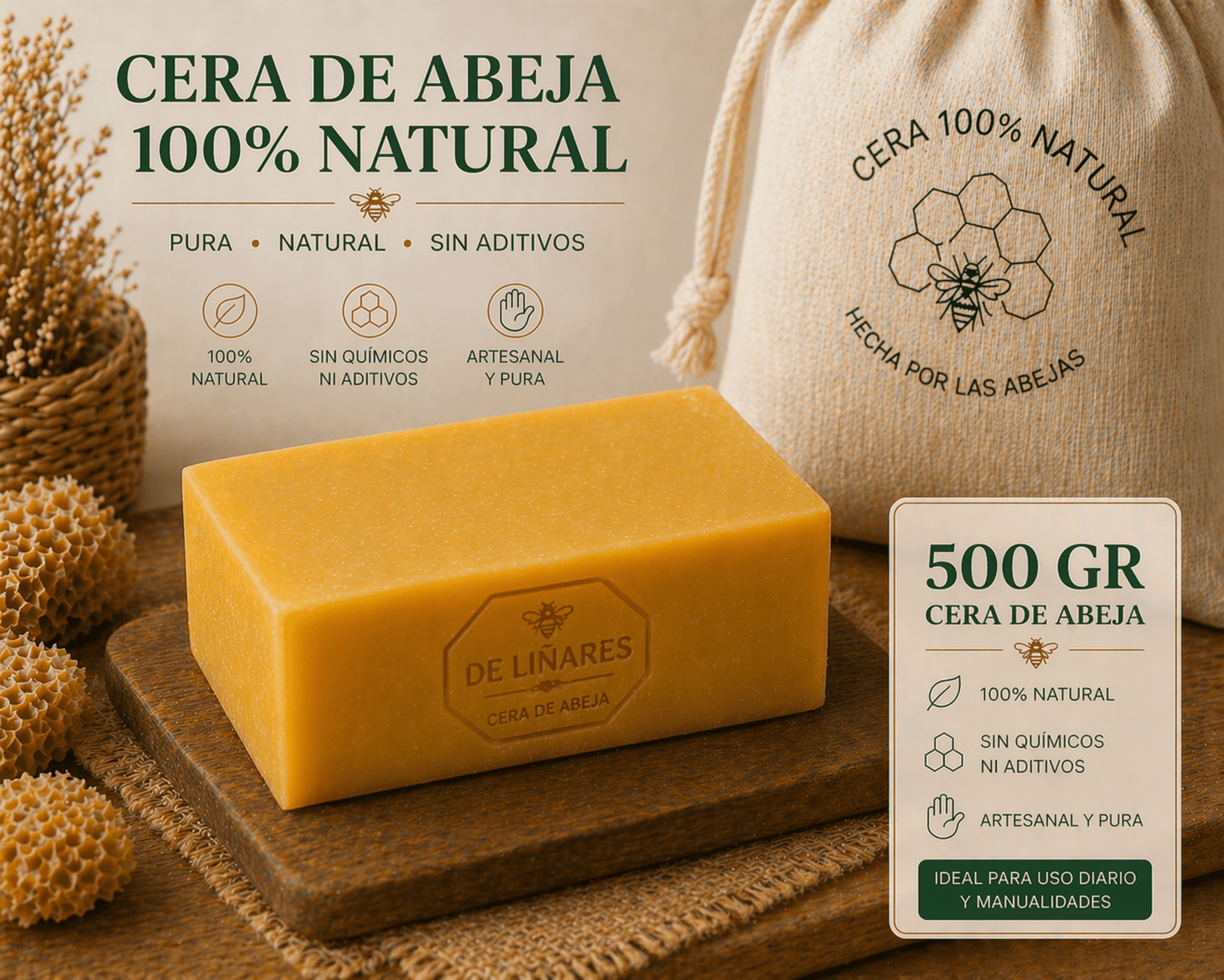 Cera de abeja Amarilla 100% Natural Ideal para Cosmetica - 7