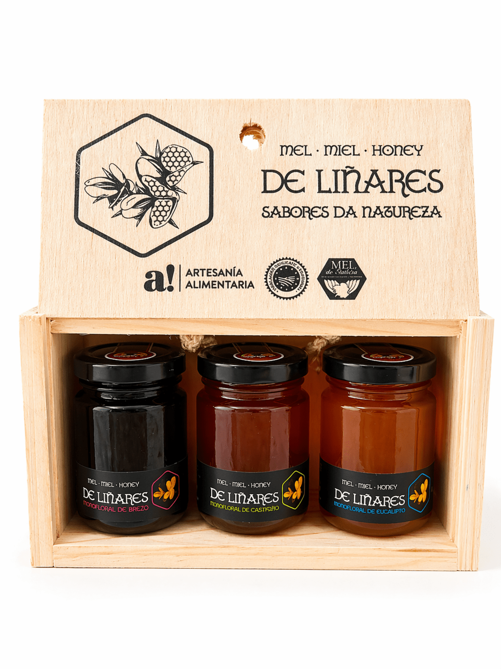 Pack 3 · Sabores da Natureza En Caja De Madera - Mel de Liñares - 6