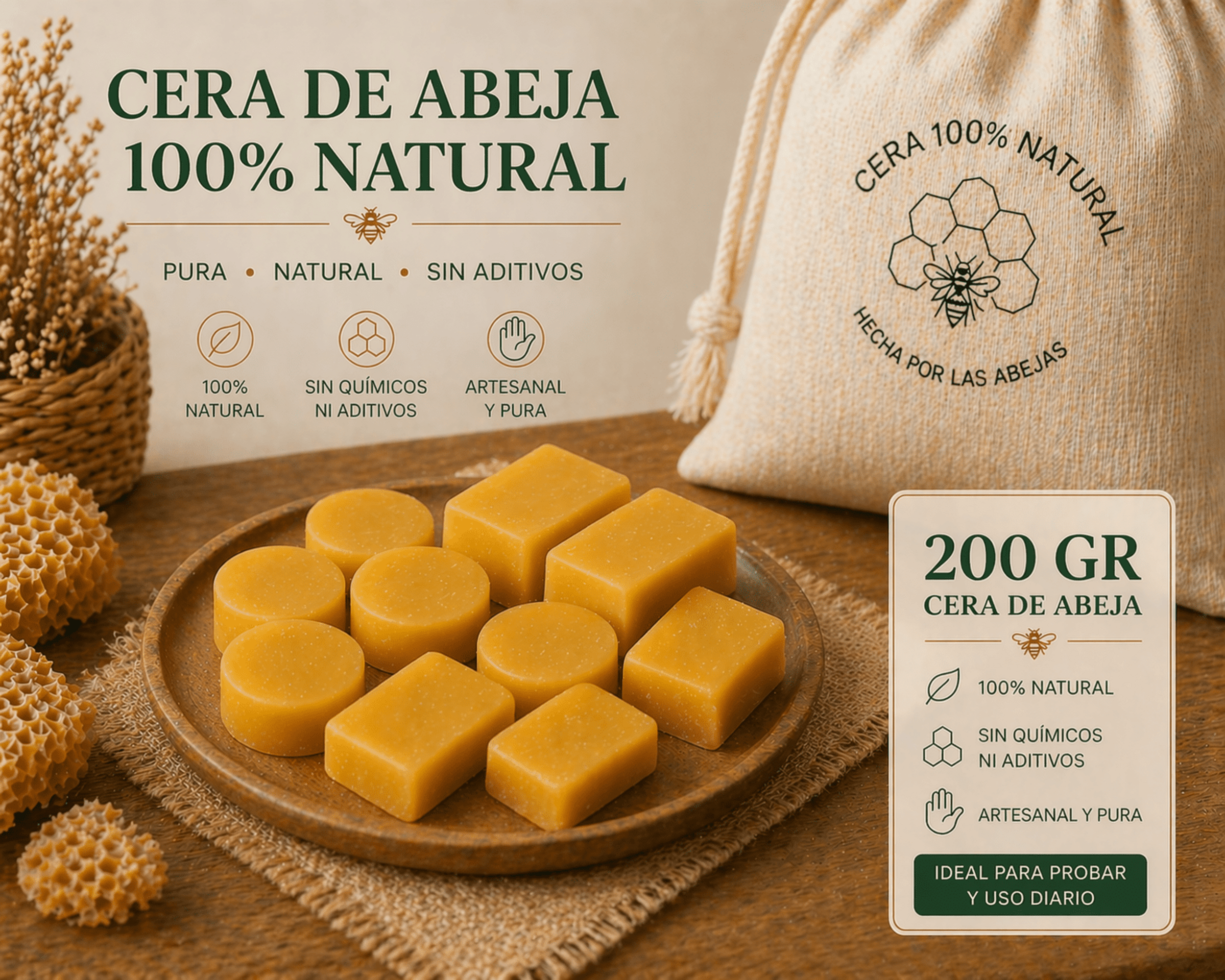 Cera de abeja Amarilla 100% Natural Ideal para Cosmetica - 6