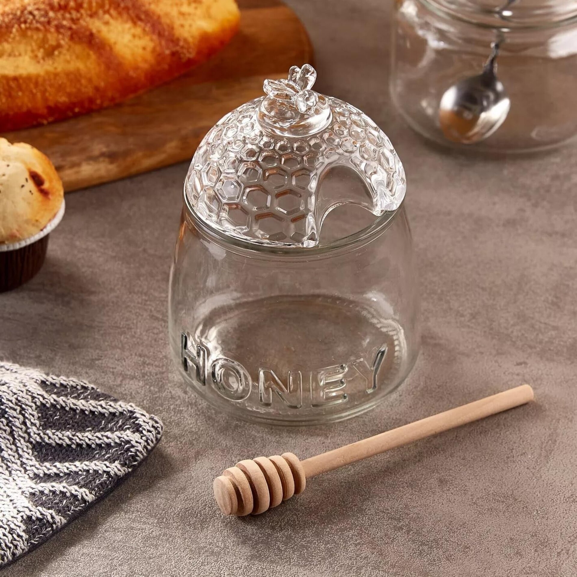 Tarro para Miel de Cristal 500 ml con Cuchara Dispensadora Antigoteo - 3