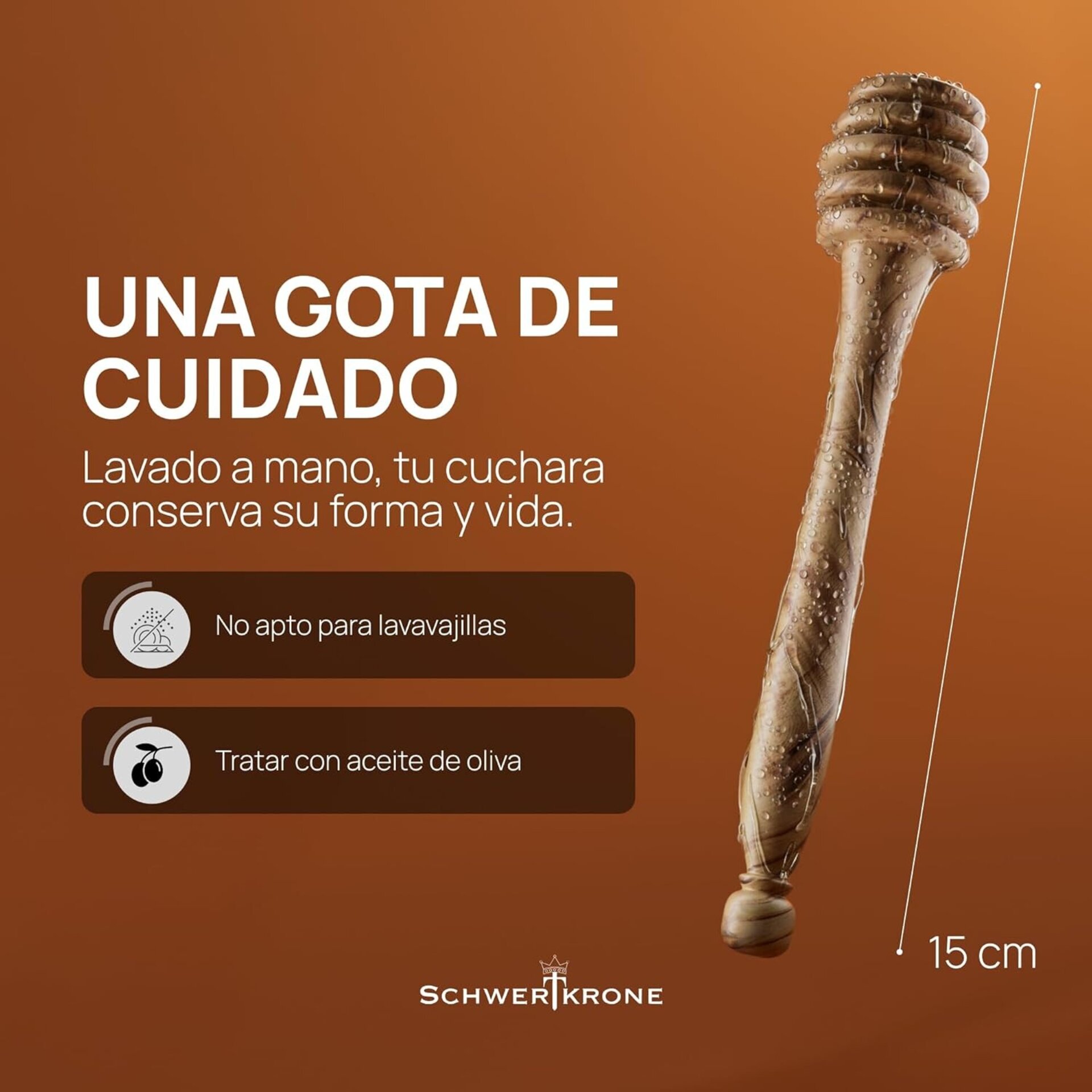 Cuchara de Miel Premium de Madera de Olivo 15 cm – Palito Artesanal Gourmet - 2
