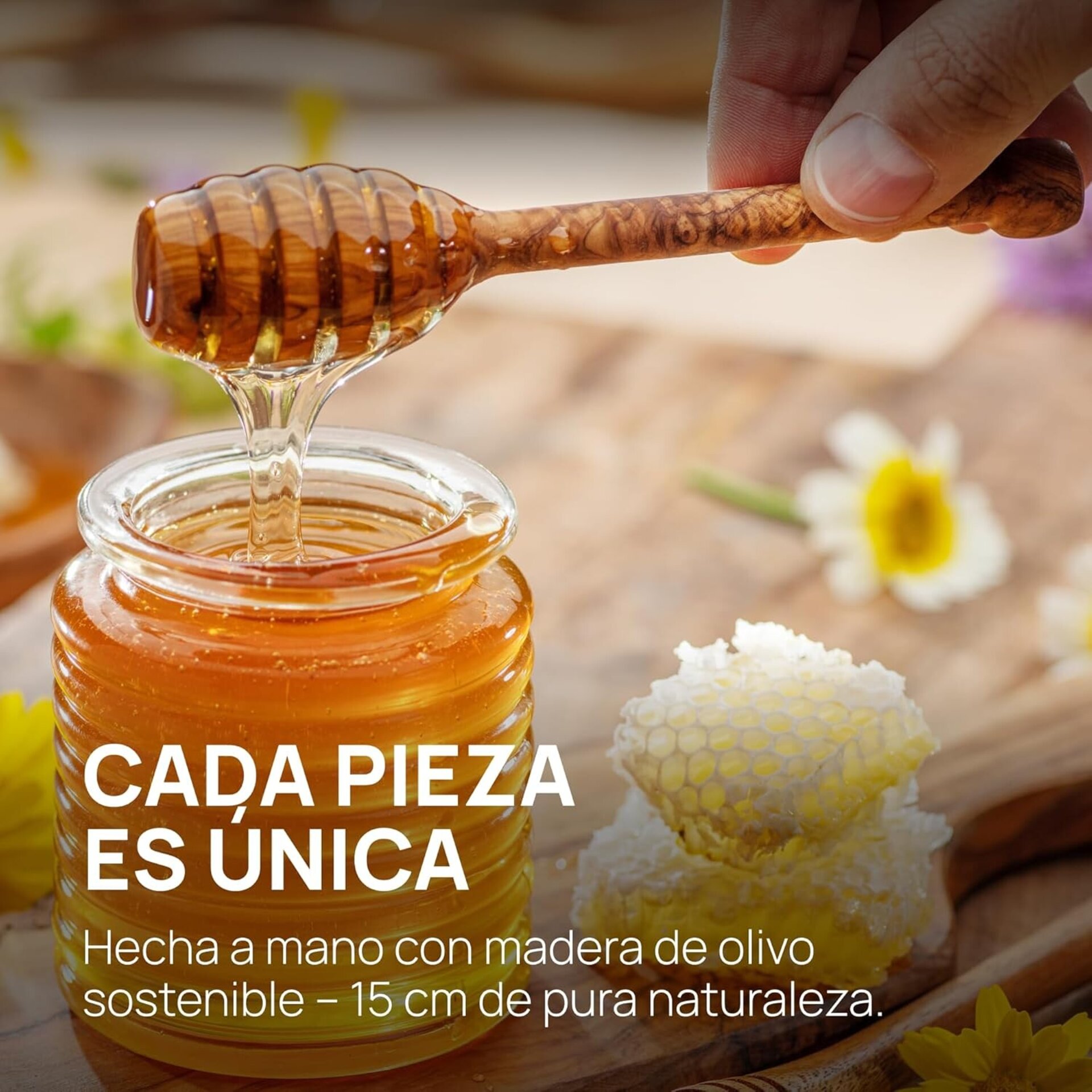 Cuchara de Miel Premium de Madera de Olivo 15 cm – Palito Artesanal Gourmet - 5