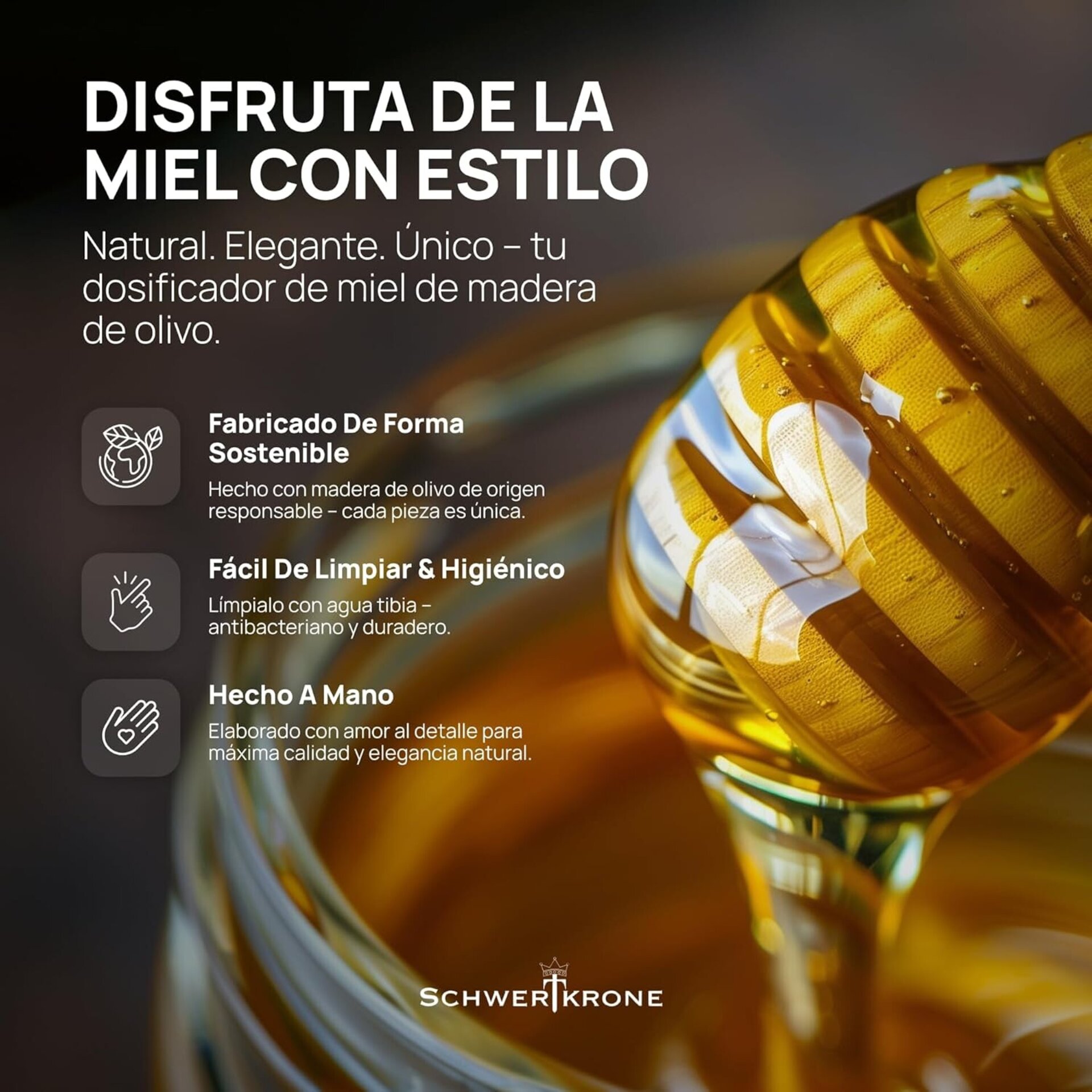 Cuchara de Miel Premium de Madera de Olivo 15 cm – Palito Artesanal Gourmet - 4