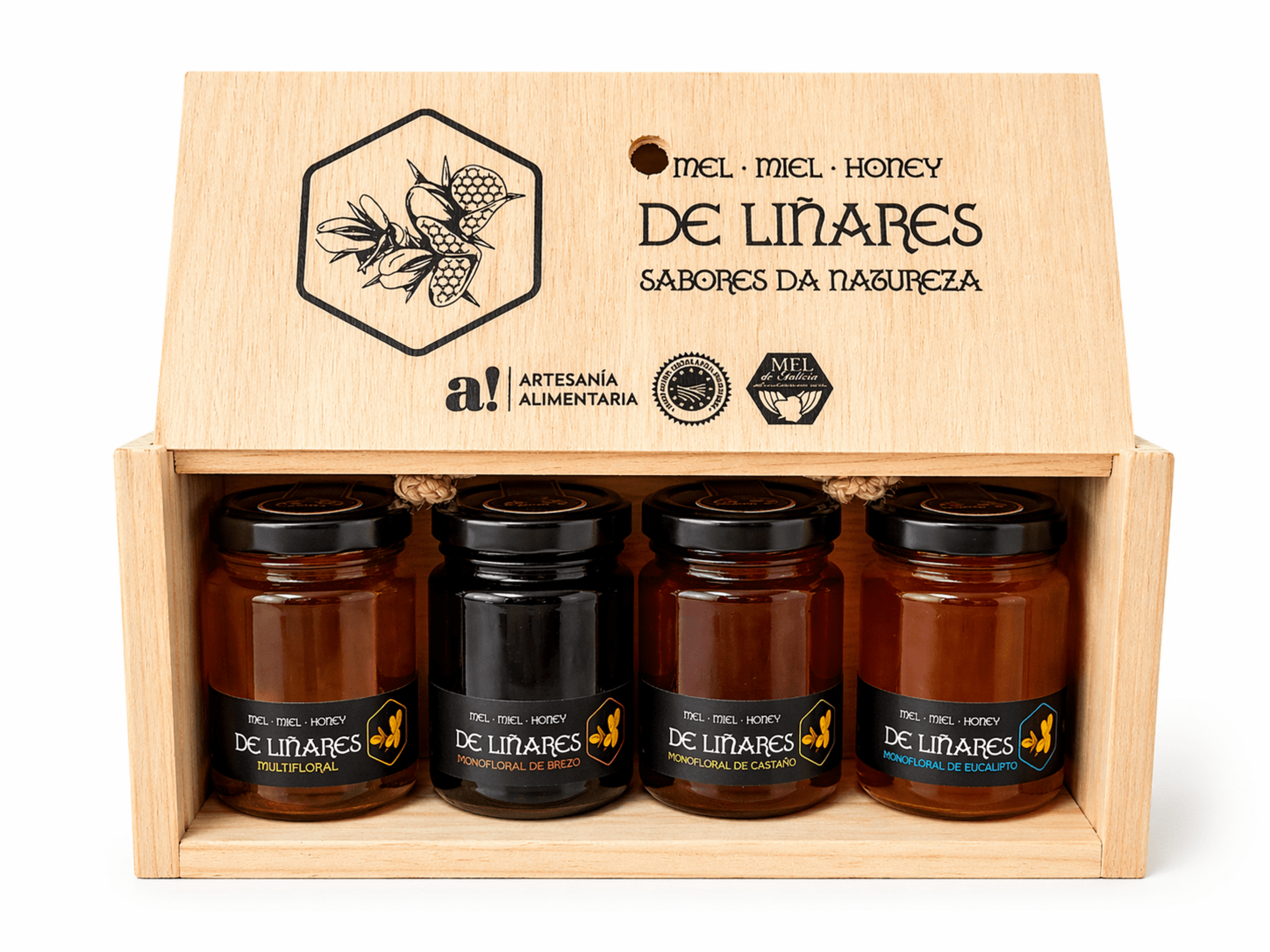 Pack 4 · Sabores da Natureza En Caja De Madera - Mel de Liñares - 6