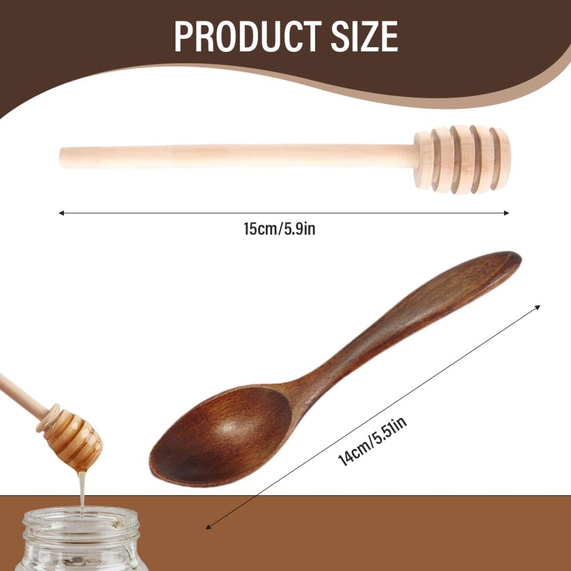 Agitador y Cuchara de Miel de Madera (15 cm + 14 cm) - 2