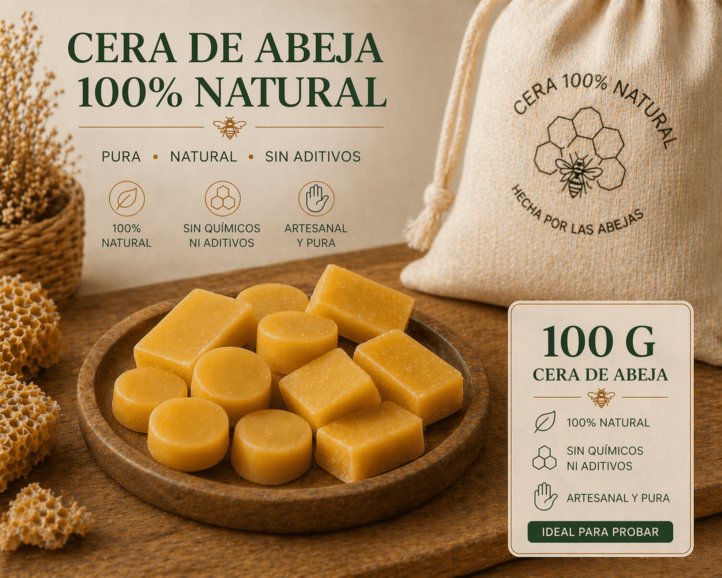 Cera de abeja Amarilla 100% Natural Ideal para Cosmetica - 5