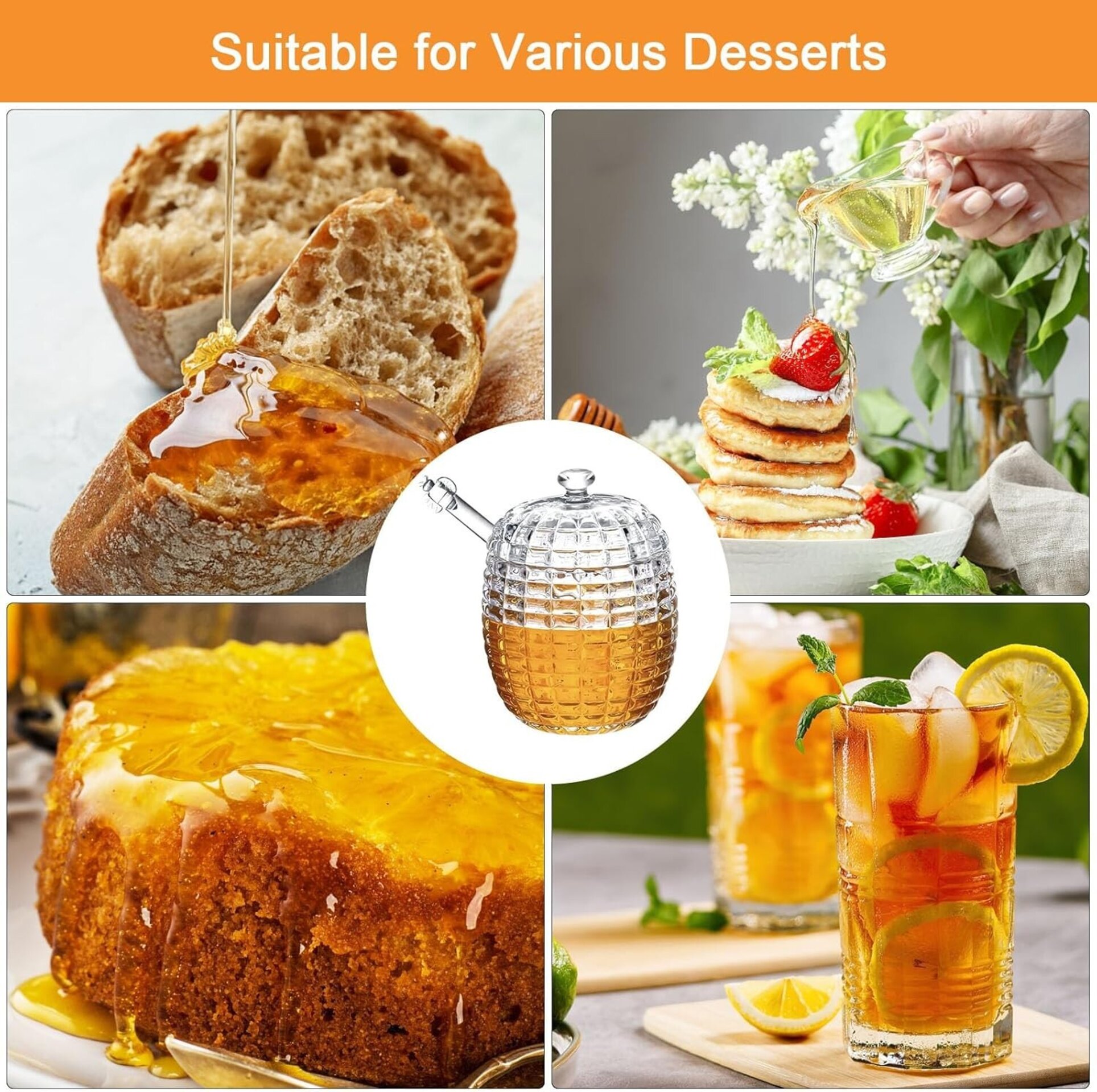 Dispensador de Miel de Cristal 240 ml con Cuchara - 5