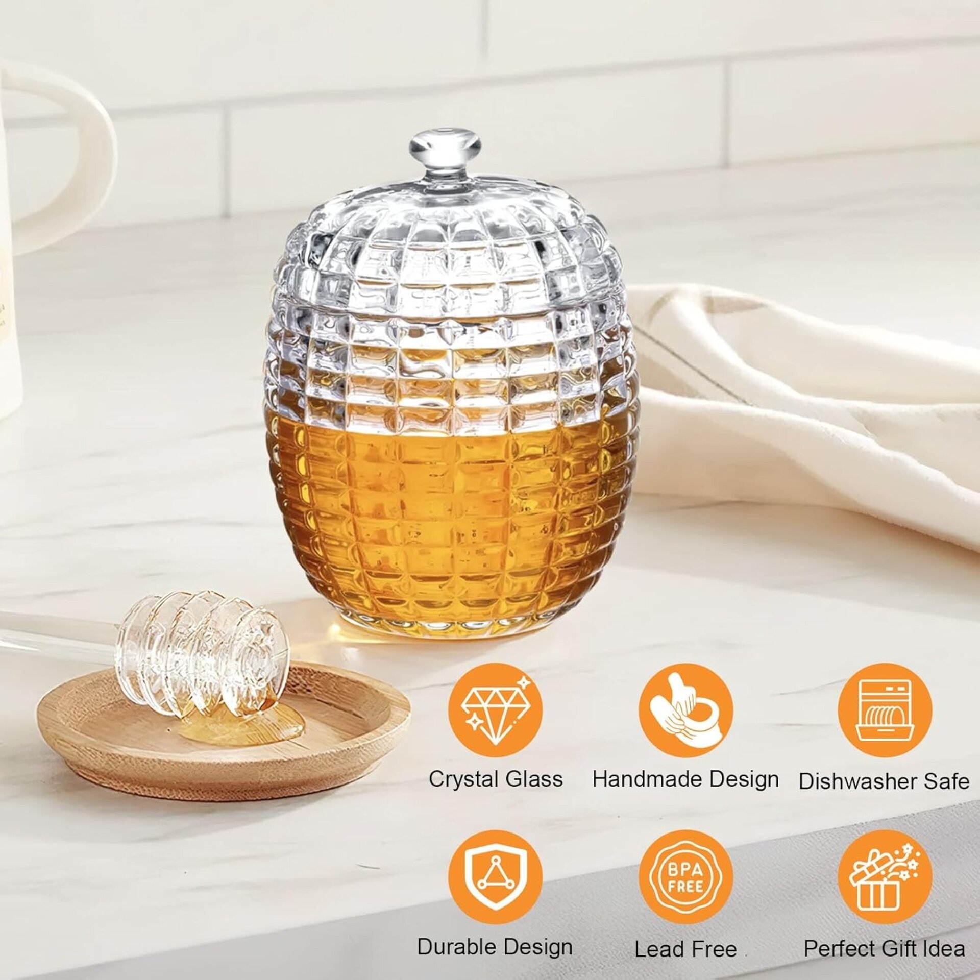 Dispensador de Miel de Cristal 240 ml con Cuchara - 4