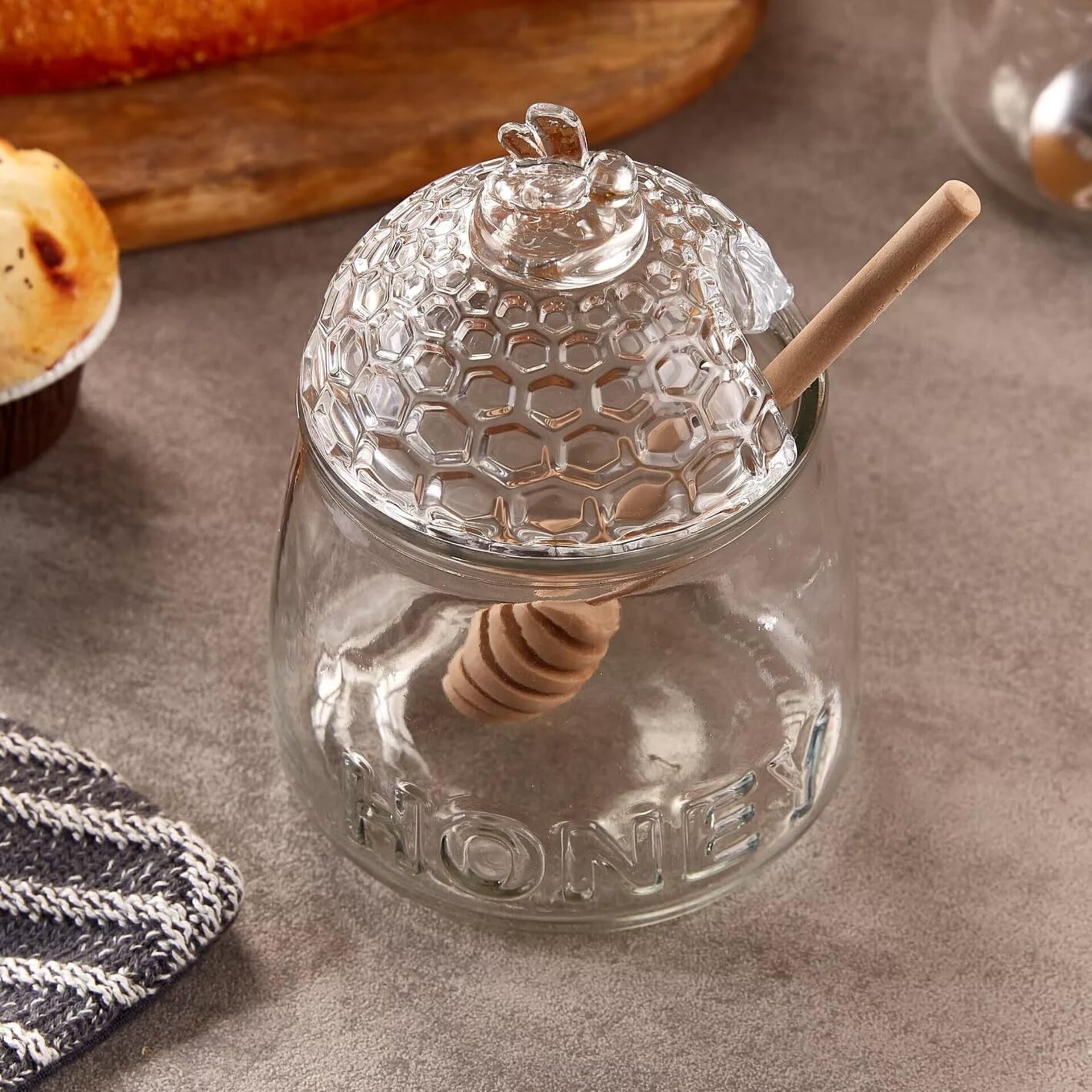 Tarro para Miel de Cristal 500 ml con Cuchara Dispensadora Antigoteo - 7