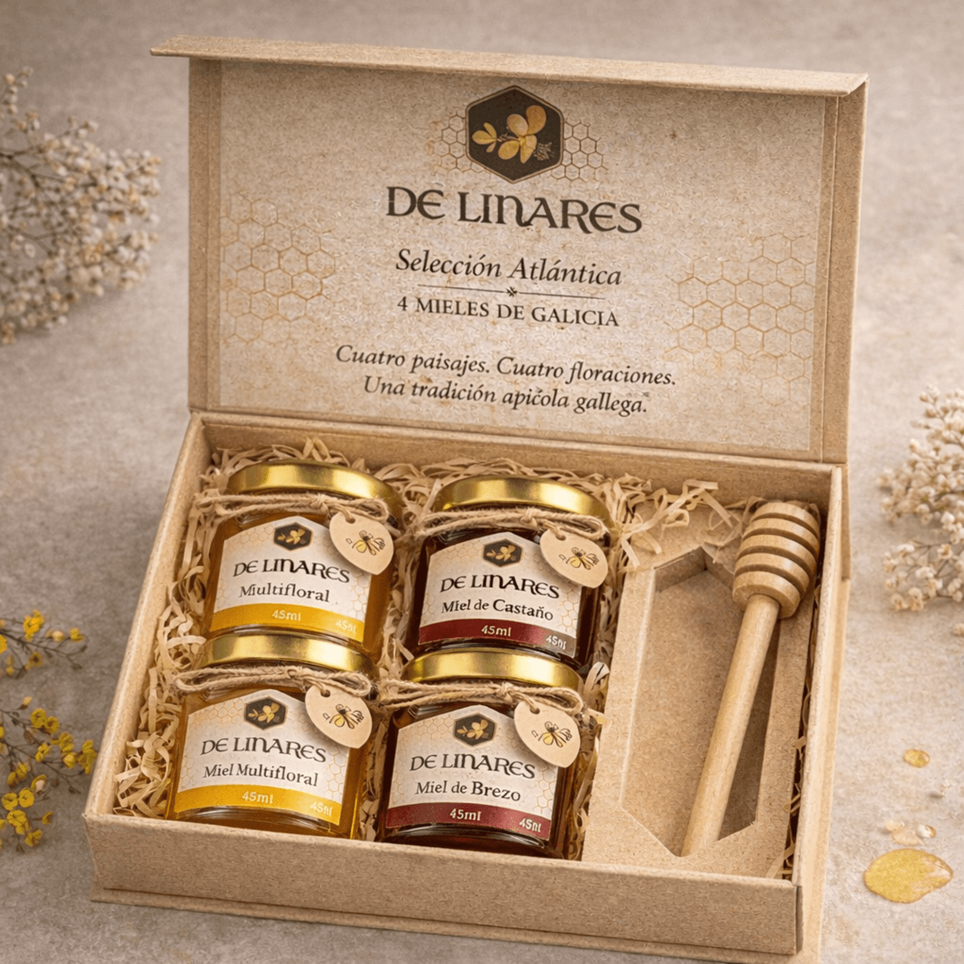 Pack Degustación 4 Mieles en Tarros Hexagonales - Mel de Liñares - 2