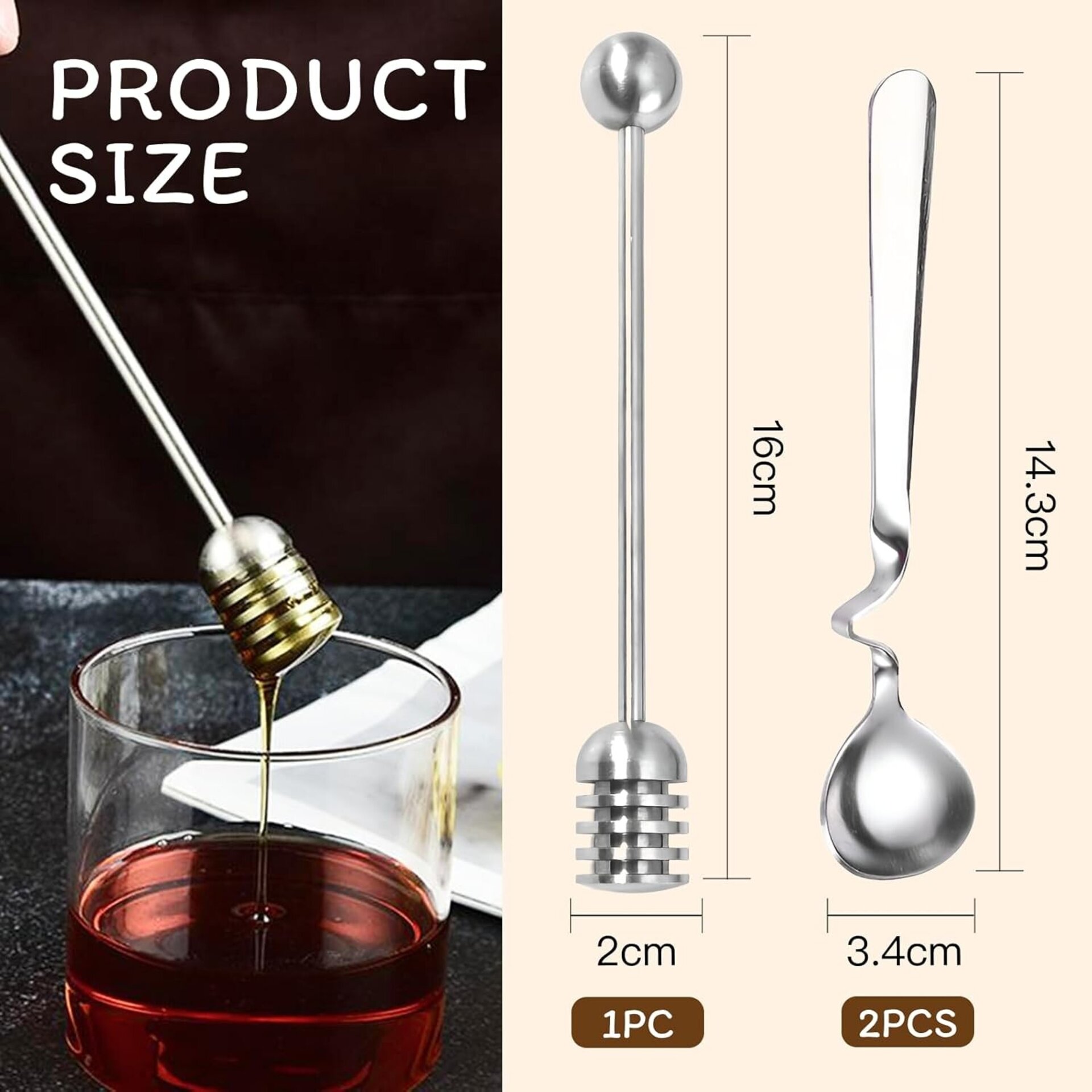 Set 3 Cucharas para Miel y Mermelada de Acero Inoxidable – Antigoteo y Colgantes - 3