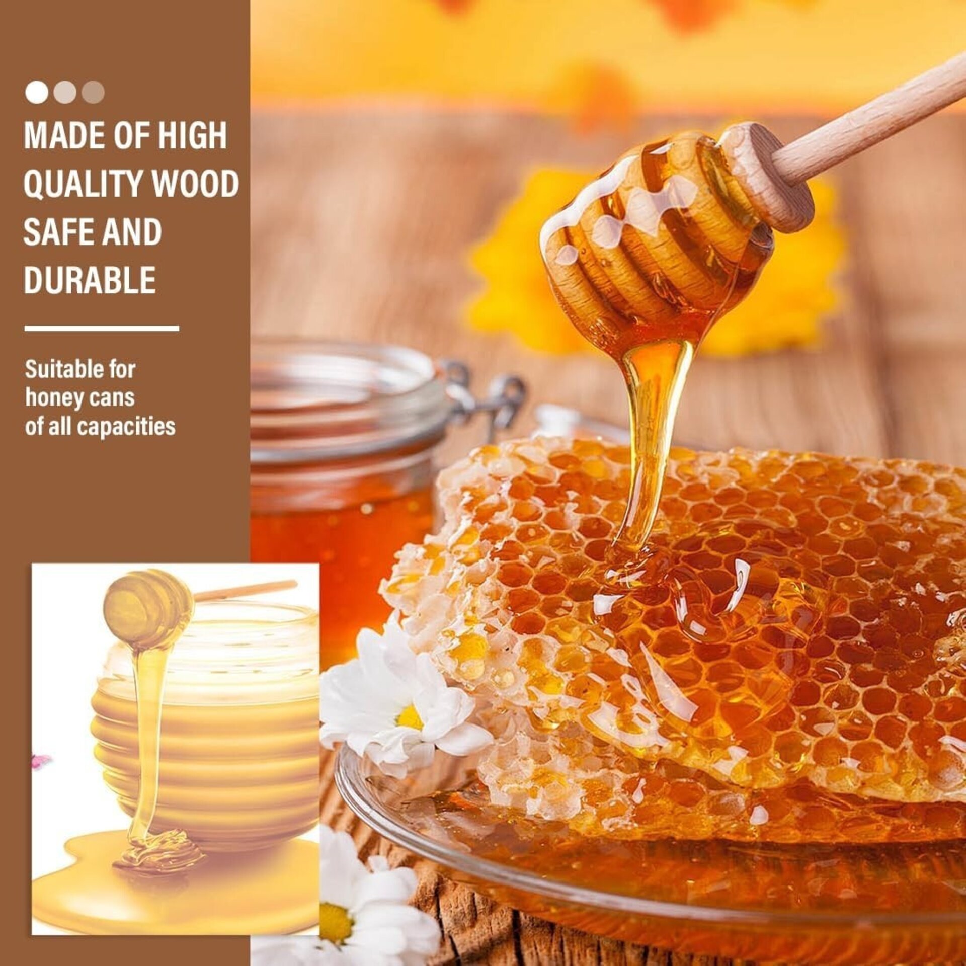Agitador y Cuchara de Miel de Madera (15 cm + 14 cm) - 6