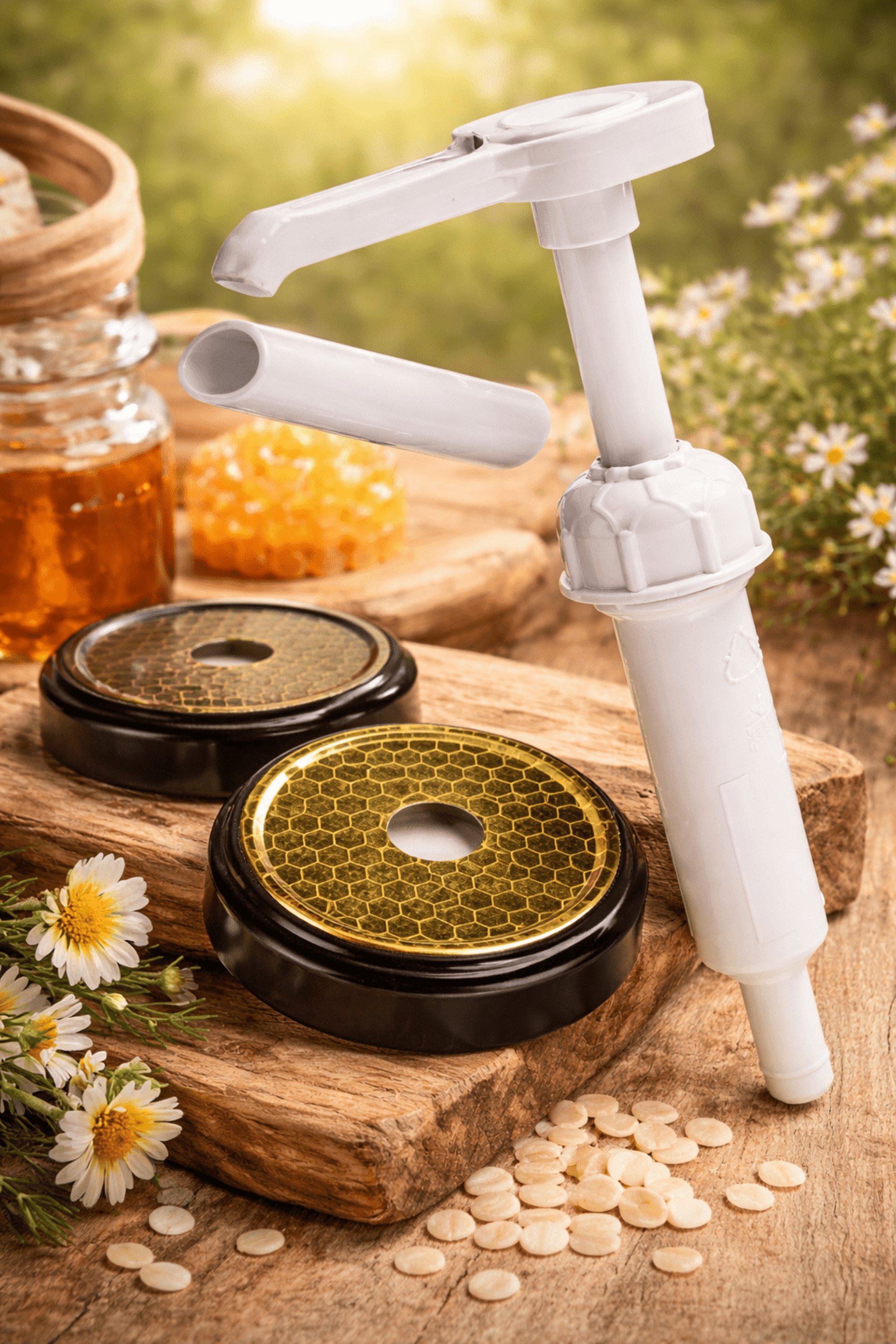 Kit Dispensador de Miel Bomba Dosificadora con Tapas Negras - 2