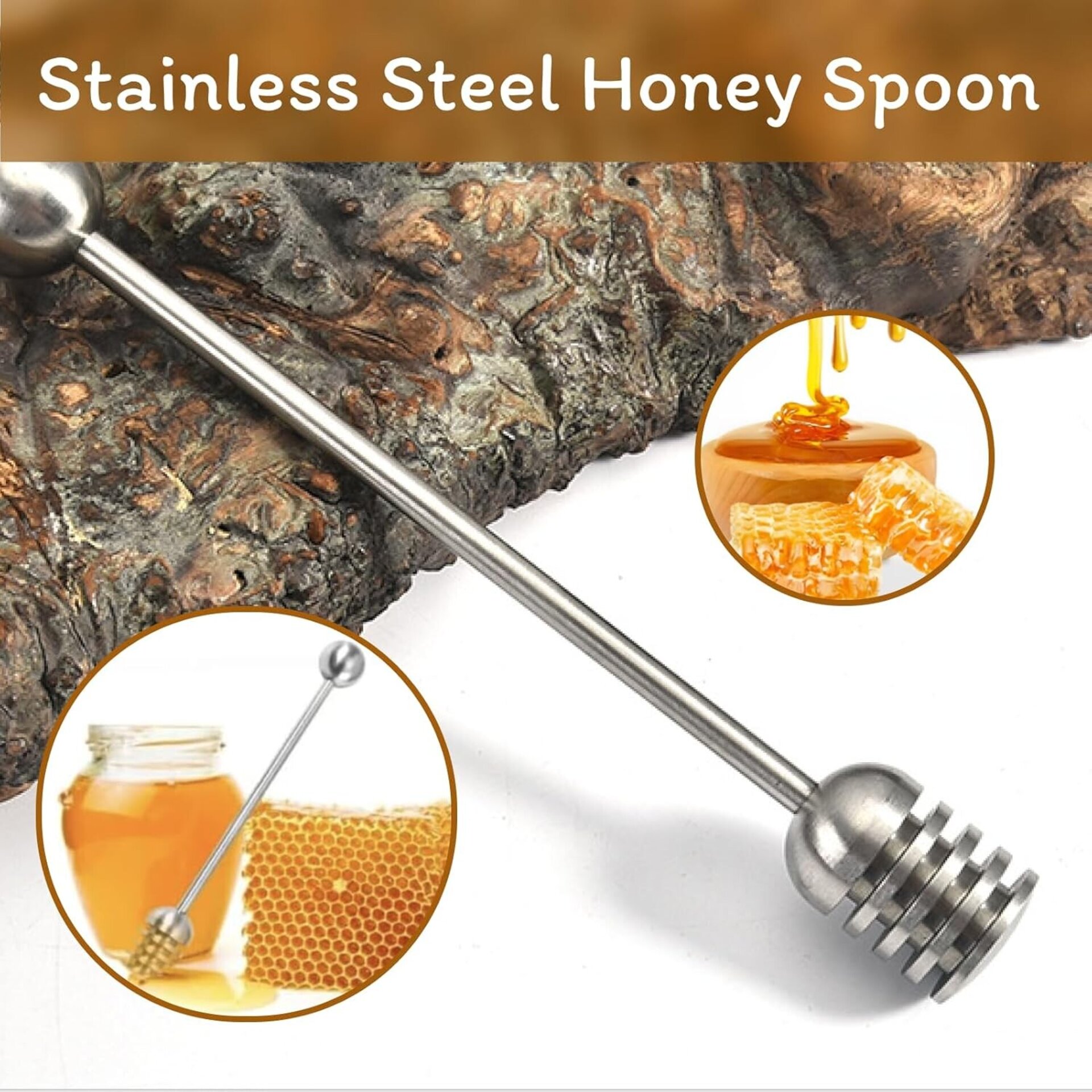 Set 3 Cucharas para Miel y Mermelada de Acero Inoxidable – Antigoteo y Colgantes - 4