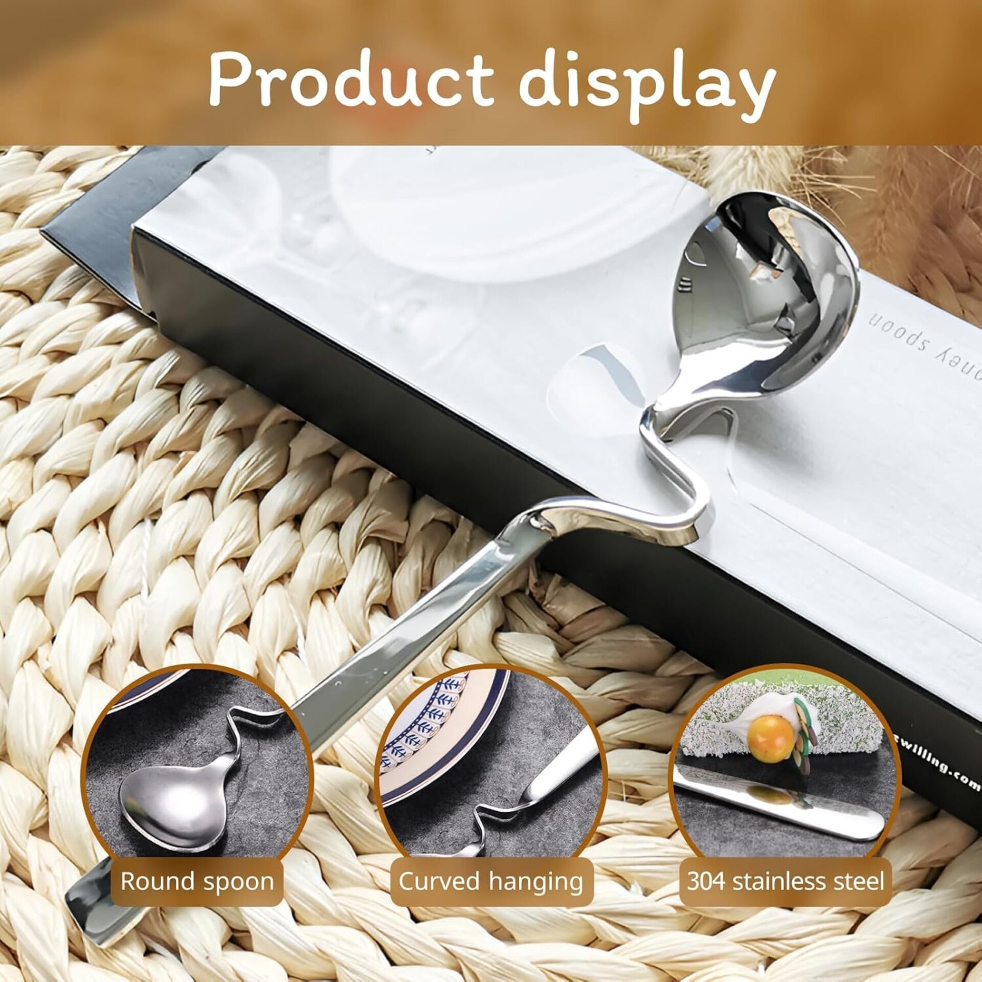 Set 3 Cucharas para Miel y Mermelada de Acero Inoxidable – Antigoteo y Colgantes - 6